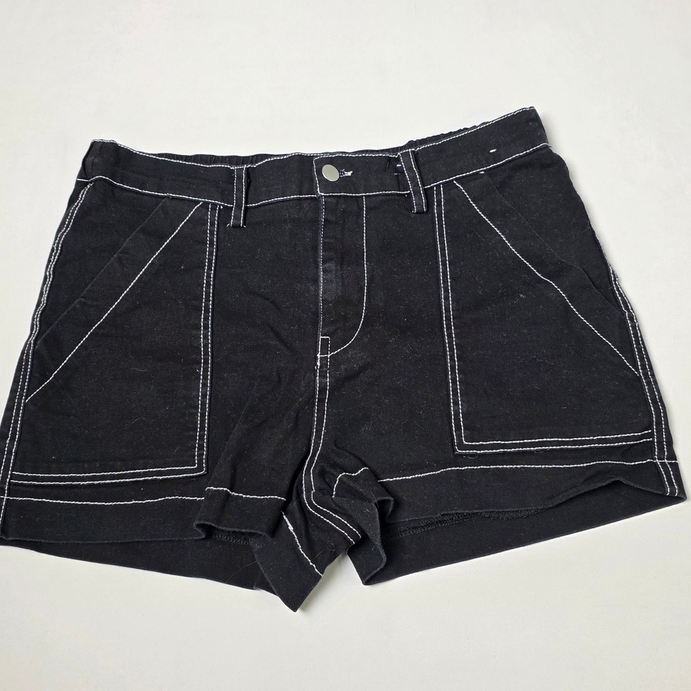 Faded Rose Essentials Shorts Women M Black Contrast Stitch Utility High Rise